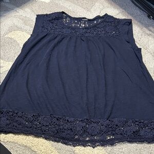 Navy Lace Trim Women's Top